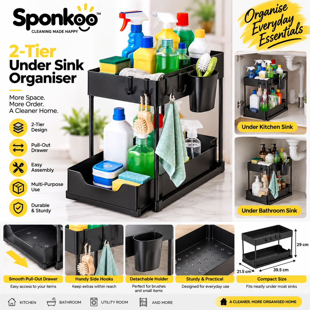 SPONKOO™ 2-Tier Under Sink Organiser